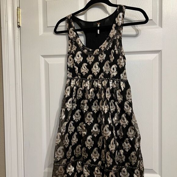 Free People Metallic Studded Party Dress Size 0 - Picture 8 of 11
